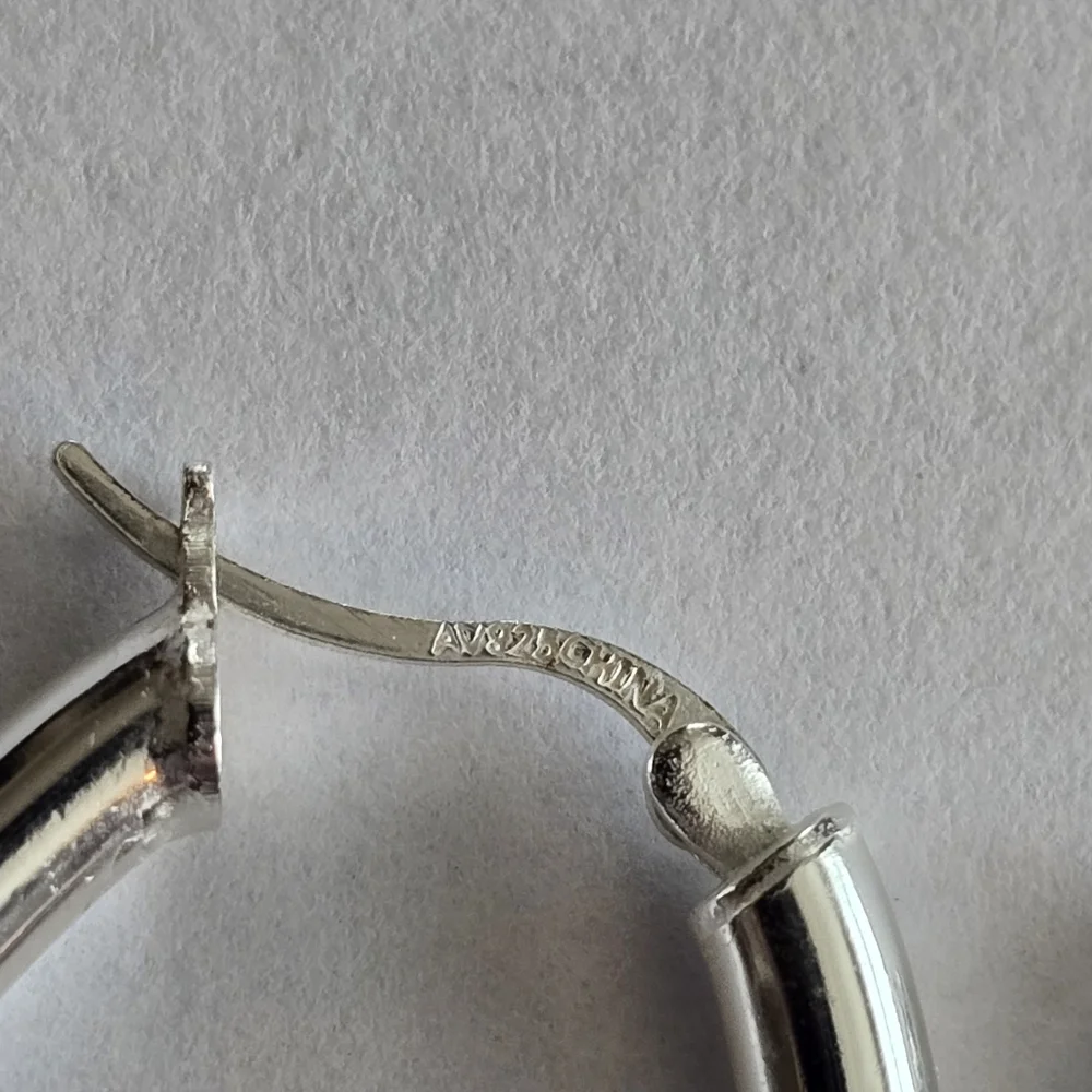 Sterling Silver hoop earrings 925 long elongated tube elegant classic - Picture 6 of 10